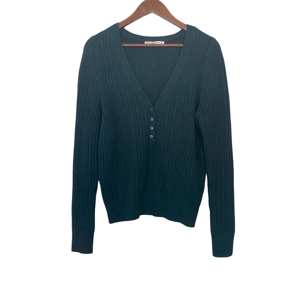 Abercrombie & Fitch Henley Women Sweater XL Forrest Green Cable Knit V-Neck
